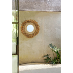 Miroir rond 75 cm avec cadre en raphia et coquillages naturels blancs