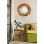 Miroir rond 75 cm avec cadre en raphia et coquillages naturels blancs