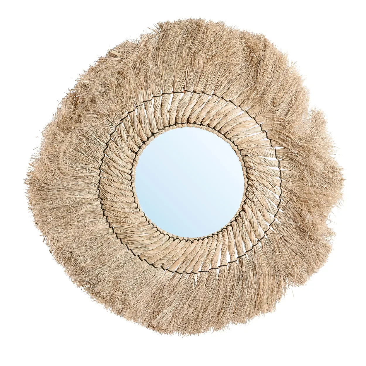 Miroir rond 90 cm en herbe naturelle tressée