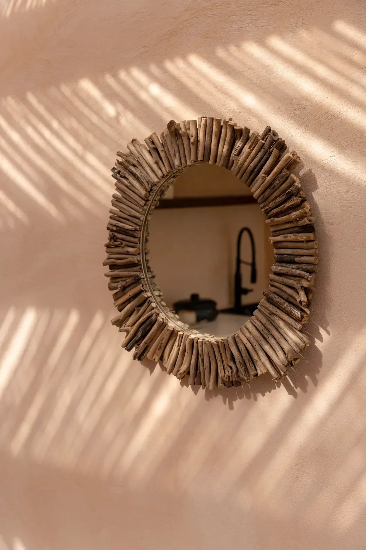Miroir rond en bois flotté 60 cm