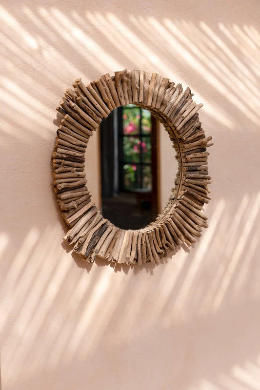 Miroir rond en bois flotté 60 cm