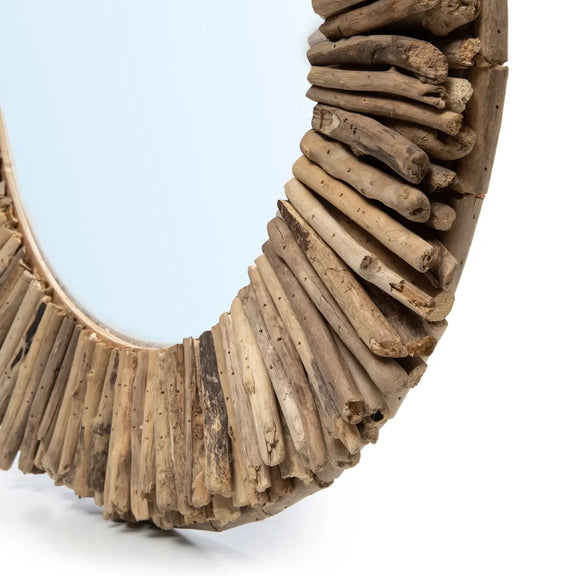 Miroir rond en bois flotté 60 cm