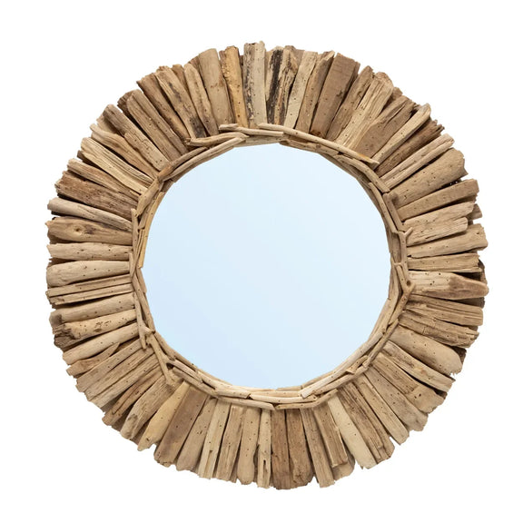 Miroir rond en bois naturel 60 cm