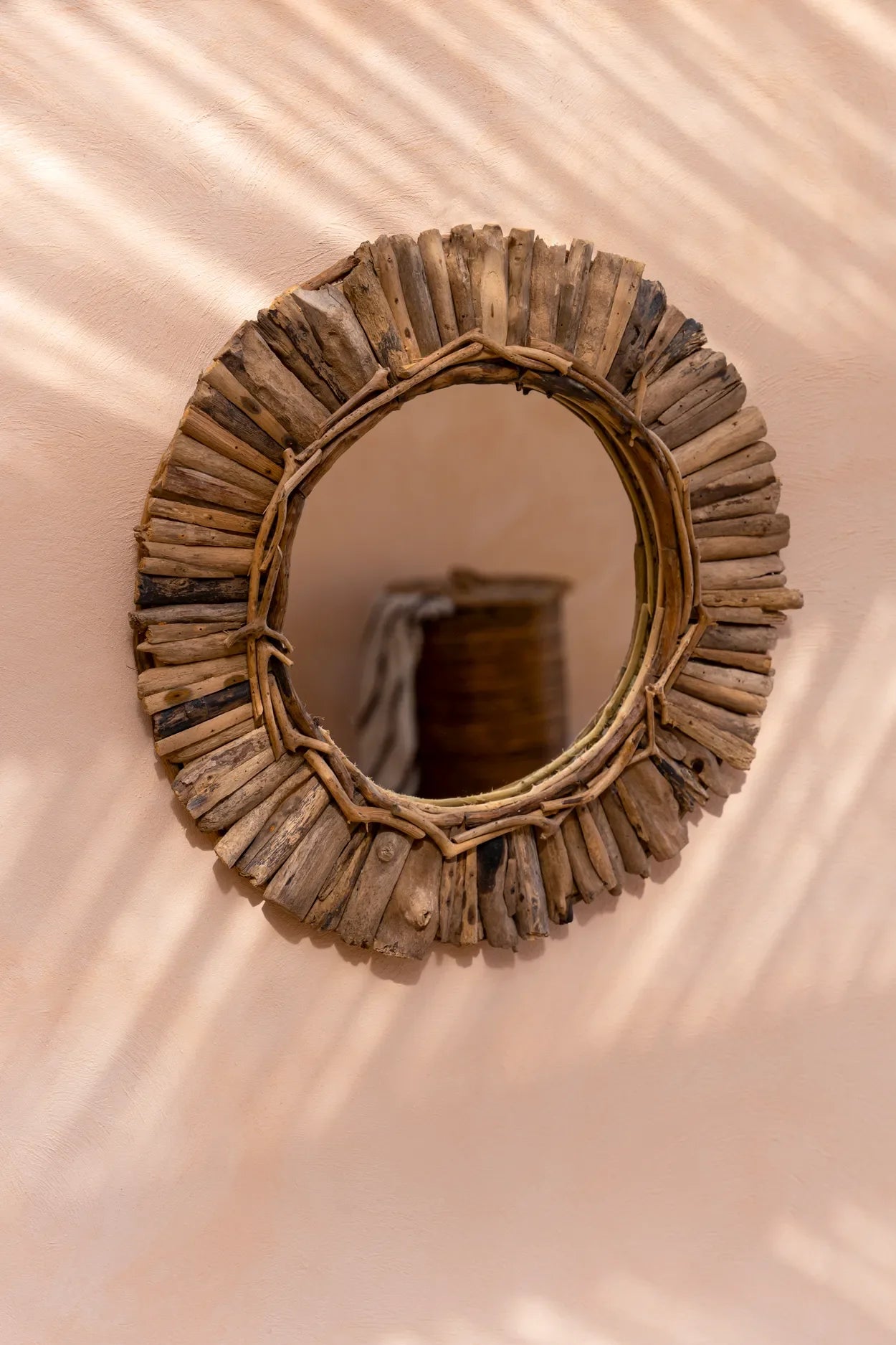Miroir rond en bois naturel 60 cm