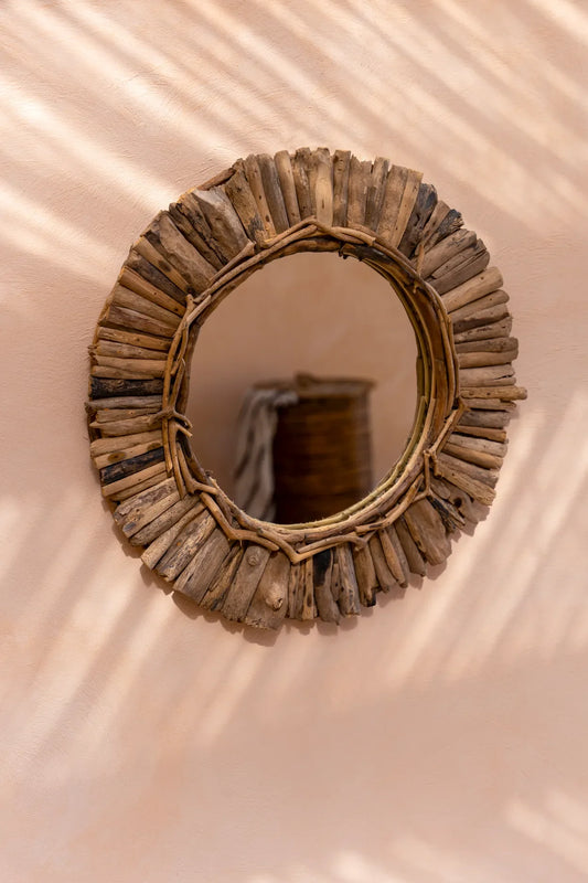 Miroir rond en bois naturel 60 cm