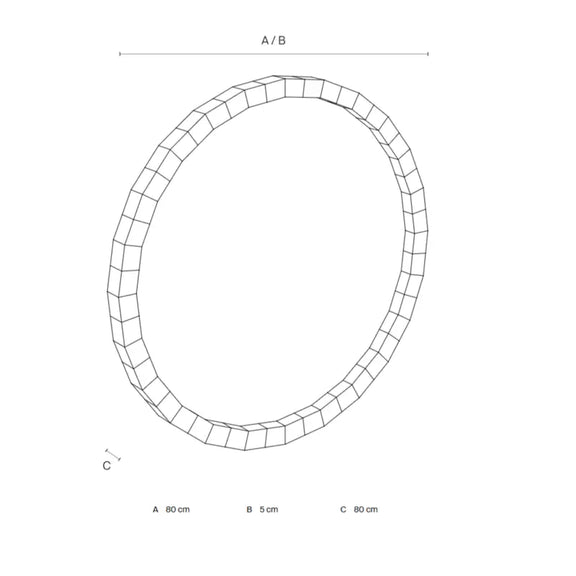 Schéma technique du miroir rond en bois noir 80 cm avec ses dimensions détaillées.