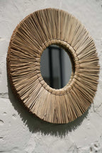 Miroir rond en herbe Alang Alang 45 cm avec frange en paille naturelle