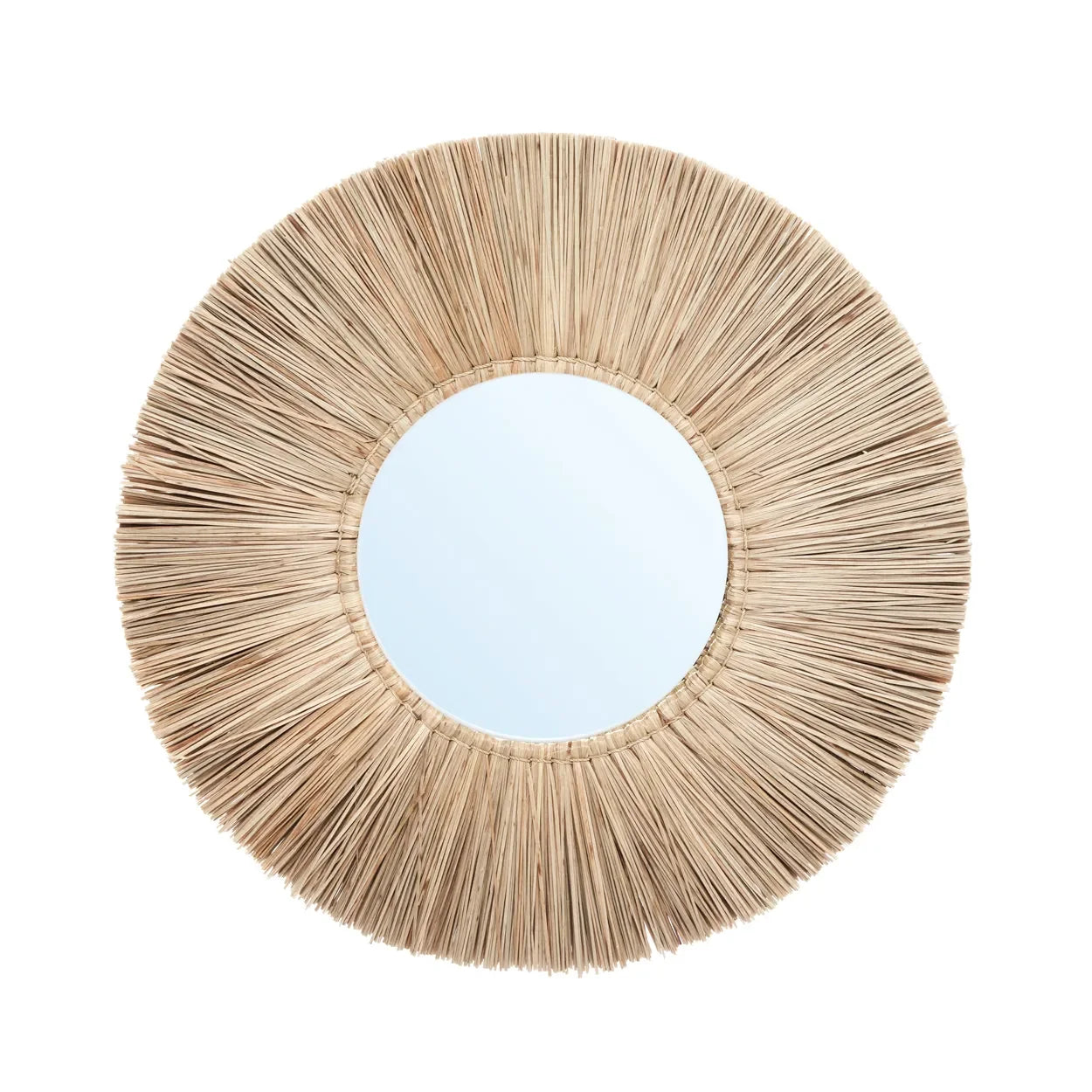 Miroir rond avec cadre soleil en herbe Alang Alang naturel 45 cm