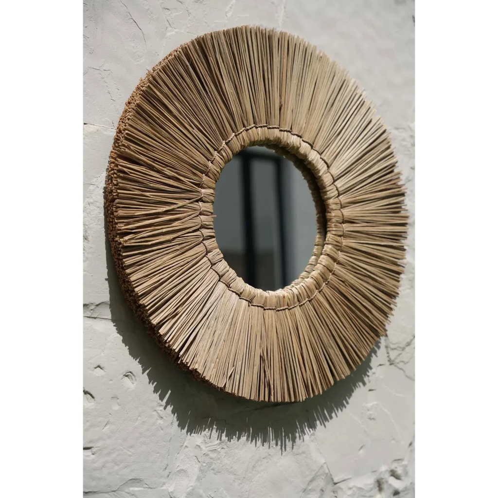 Miroir rond en herbe Alang Alang 45 cm avec frange en fibre naturelle