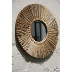 Miroir rond en herbe Alang Alang 45 cm avec frange en fibre naturelle