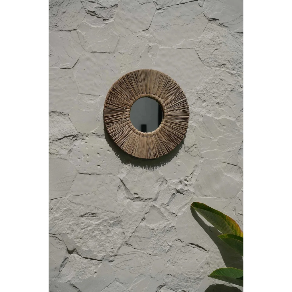 Miroir rond avec cadre en herbe Alang Alang naturel de 45 cm pour décoration intérieure