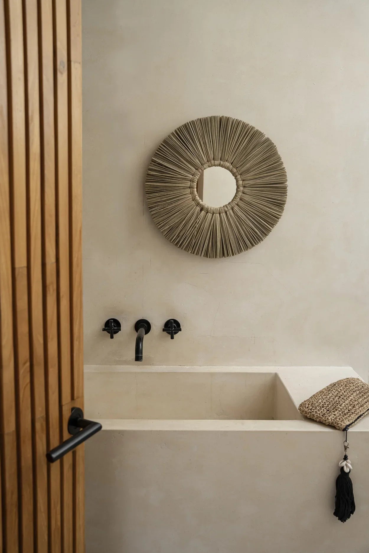 Miroir rond en herbe Alang Alang naturelle 35 cm