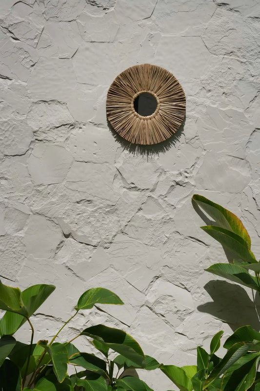 Miroir rond en herbe Alang Alang naturelle 35 cm