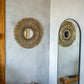 Miroir rond en herbe et coton noir 70 cm artisanat