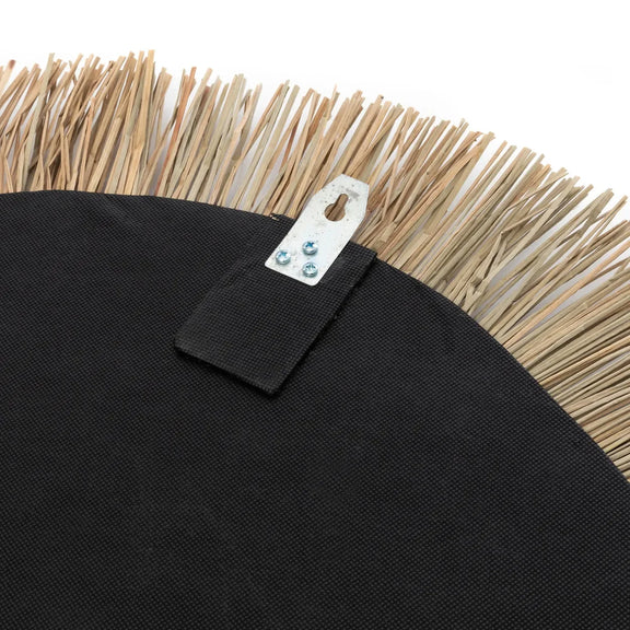 Miroir rond en herbe et coton noir 70 cm artisanat