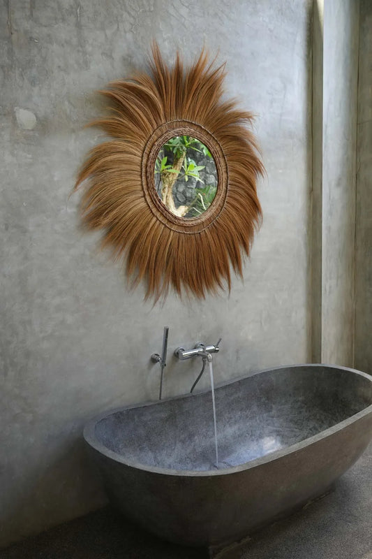 Miroir rond en herbe naturelle 130 cm fait main