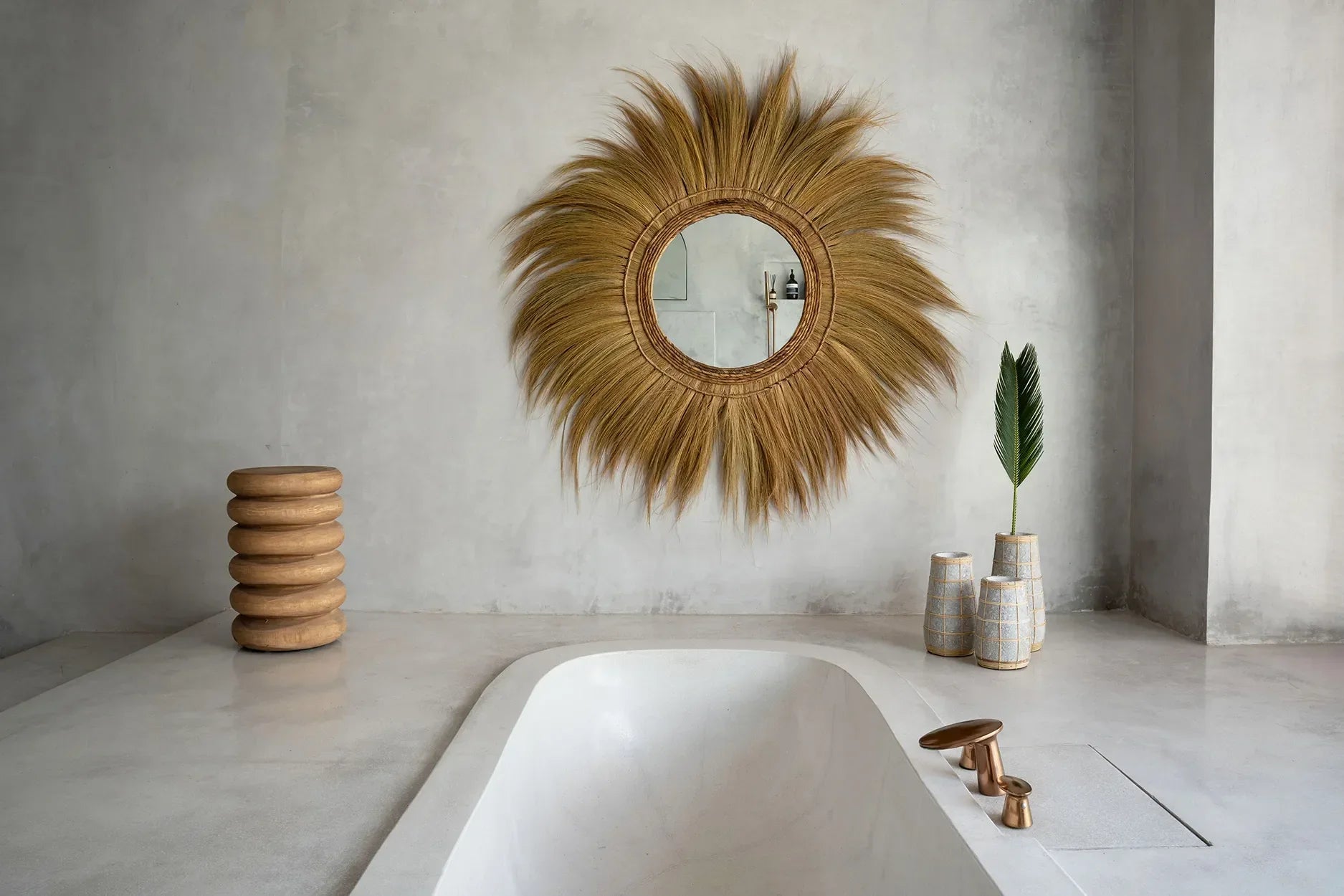 Miroir rond en herbe naturelle 130 cm fait main