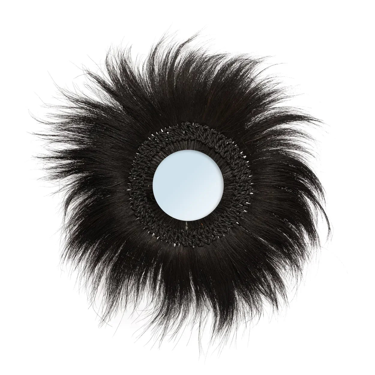 Miroir rond en herbe de Rayung noire 70 cm mural