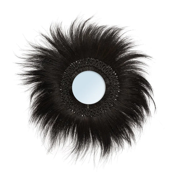 Miroir rond en herbe de Rayung noire 70 cm mural