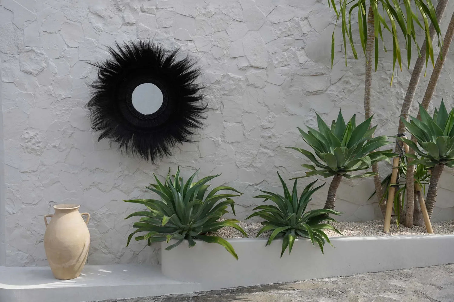 Miroir rond en herbe séchée noire 90cm