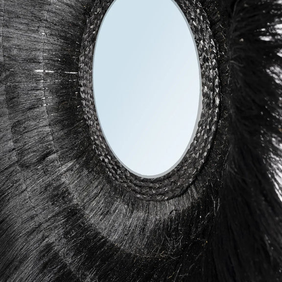 Miroir rond en herbe séchée noire 90cm