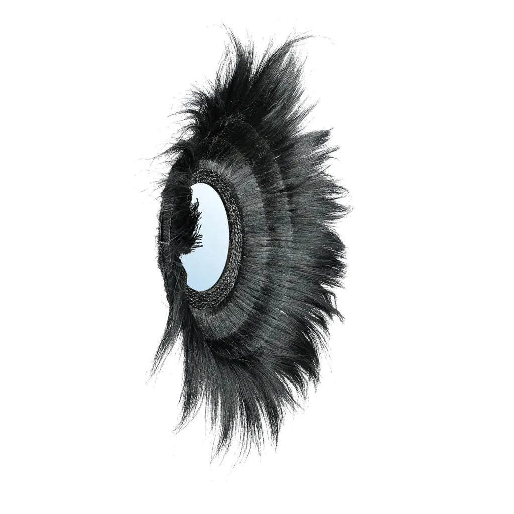 Miroir rond en herbe séchée noire 90cm