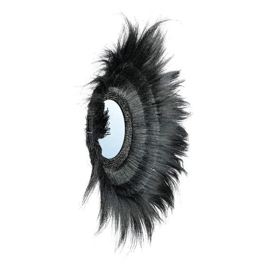 Miroir rond en herbe séchée noire 90cm