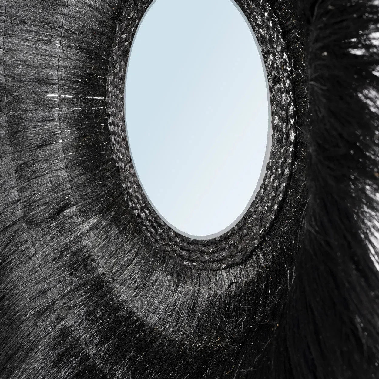 Miroir rond en herbe séchée noire 90cm