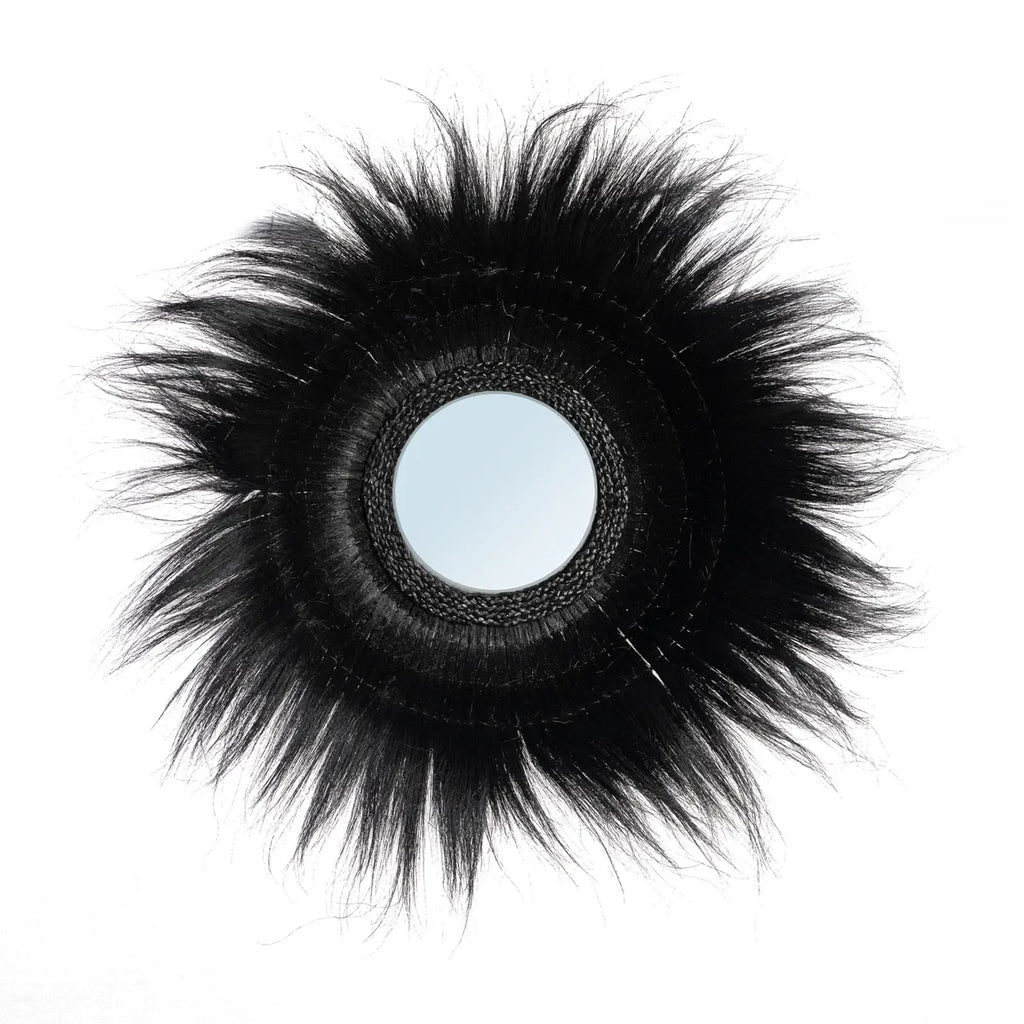 Miroir rond en herbe séchée noire 90cm