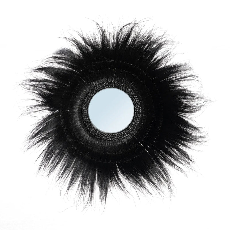 Miroir rond en herbe séchée noire 90cm