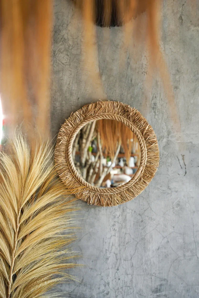 Miroir rond en raphia naturel 60 cm – artisanat indonésien