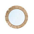 Miroir rond en raphia naturel de 60 cm avec cadre en corde à franges artisanat Indonésien