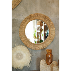 Miroir rond en raphia naturel 60 cm avec cadre en cordage et tissage artisanal indonésien