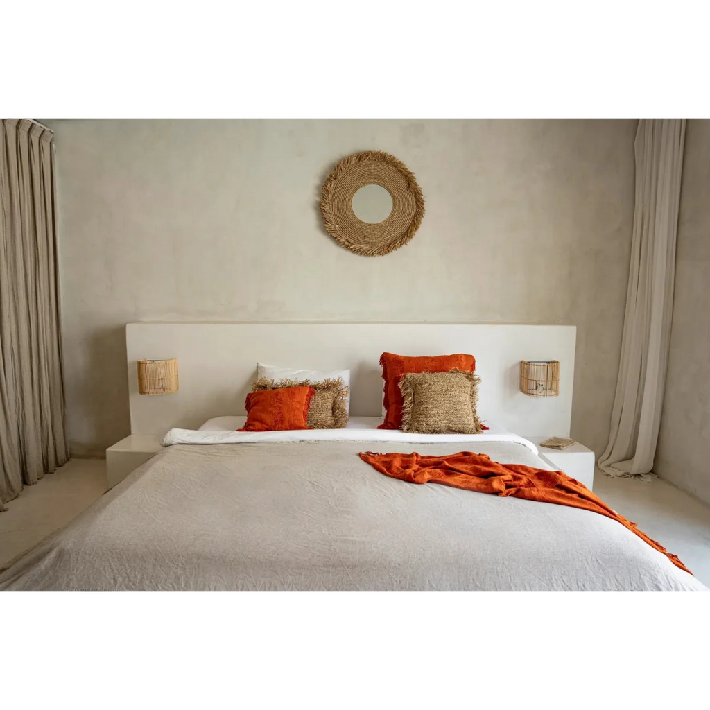 Miroir rond en raphia tissé naturel 60x60 cm