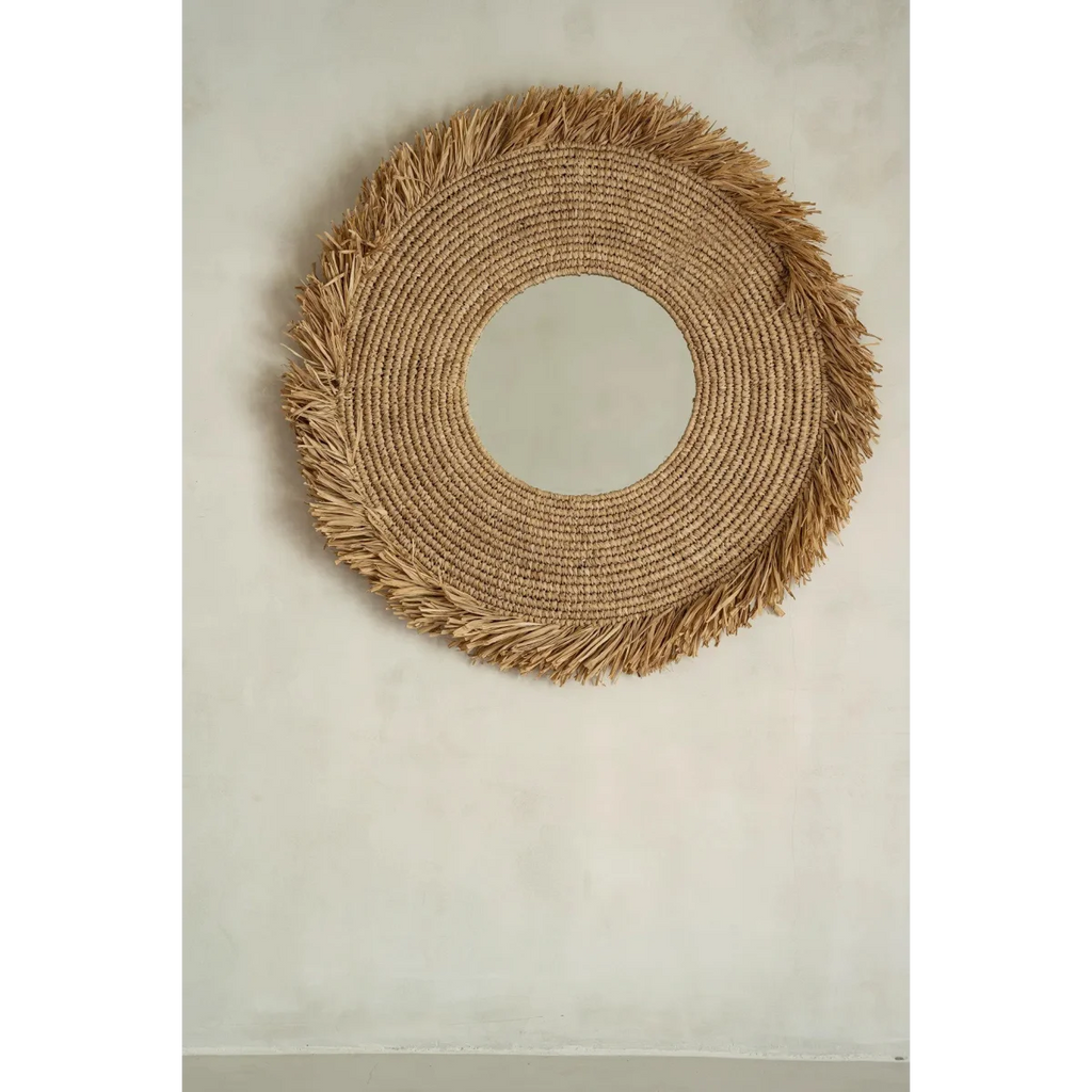 Miroir rond en raphia tissé naturel 60x60 cm