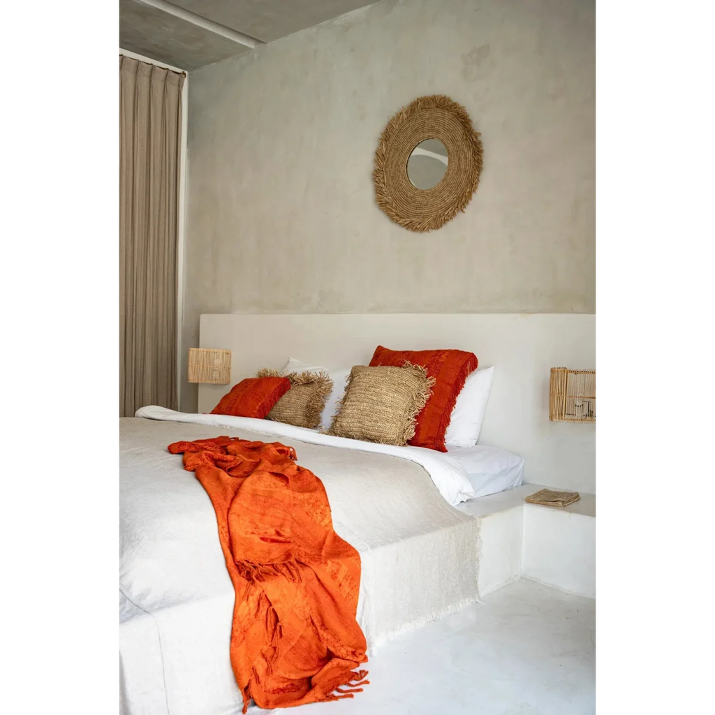 Miroir rond en raphia tissé naturel 60x60 cm