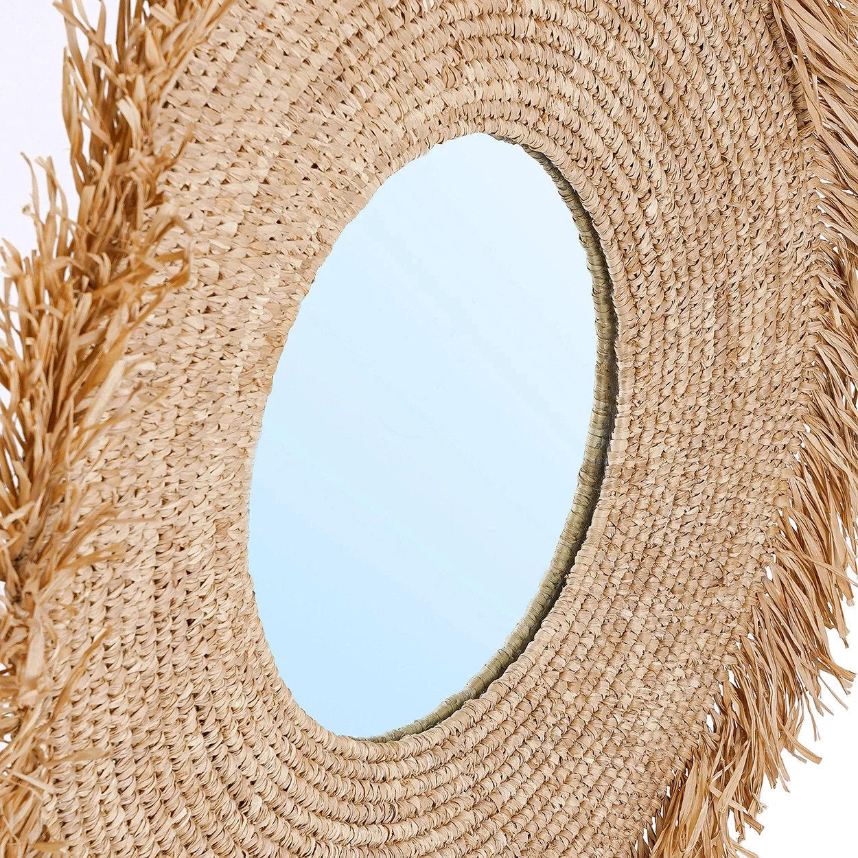 Miroir rond en raphia tissé naturel 60x60 cm