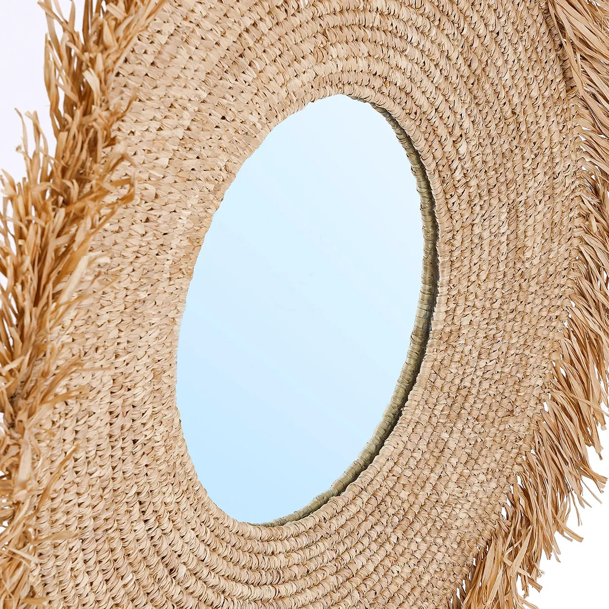 Miroir rond en raphia tissé naturel 60x60 cm