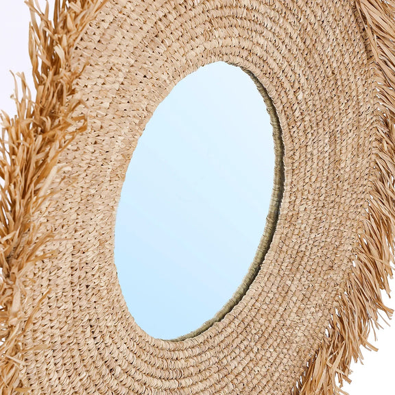 Miroir rond en raphia tissé naturel 60x60 cm