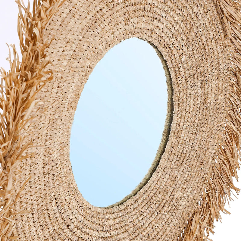 Miroir rond en raphia tissé naturel 60x60 cm