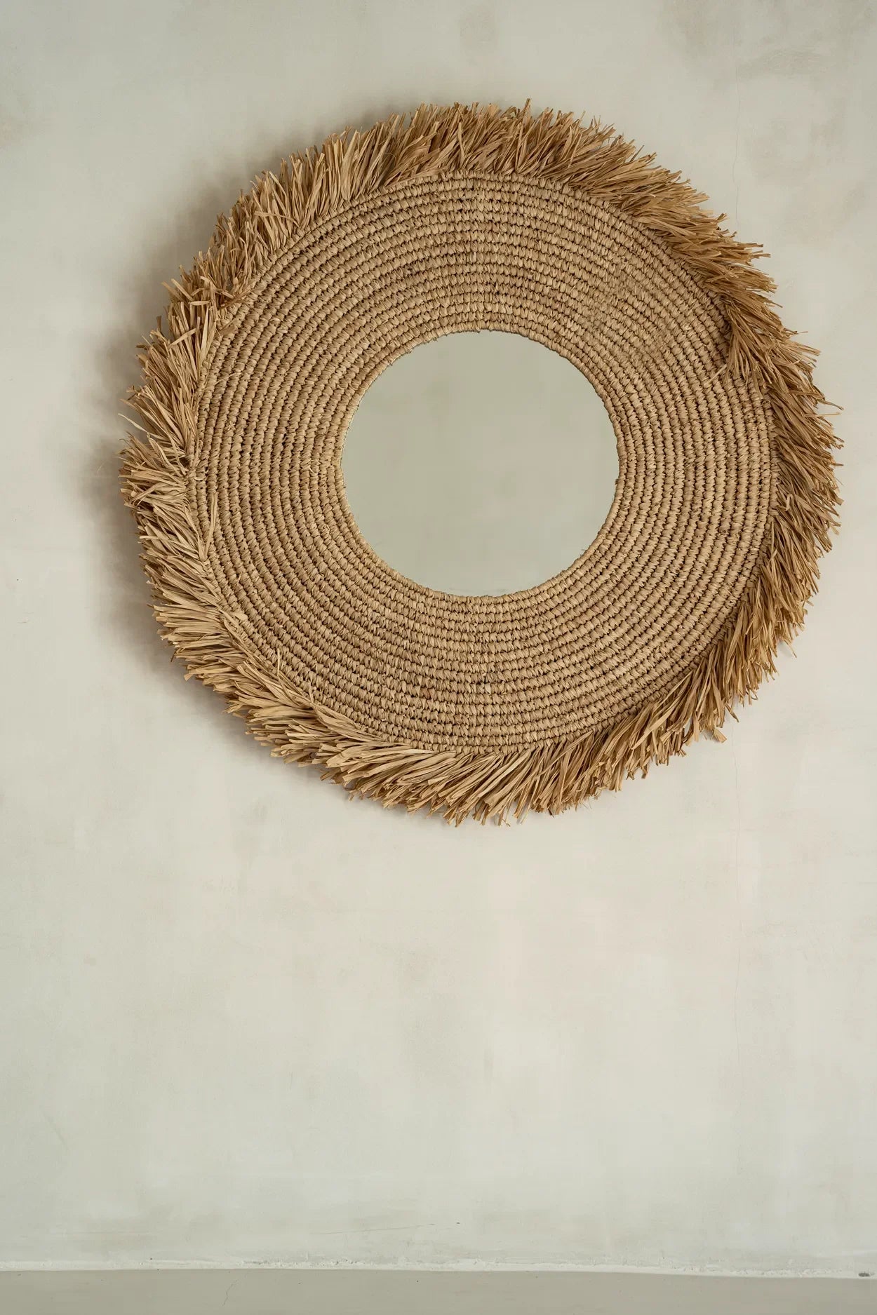 Miroir rond en raphia tissé naturel 60x60 cm