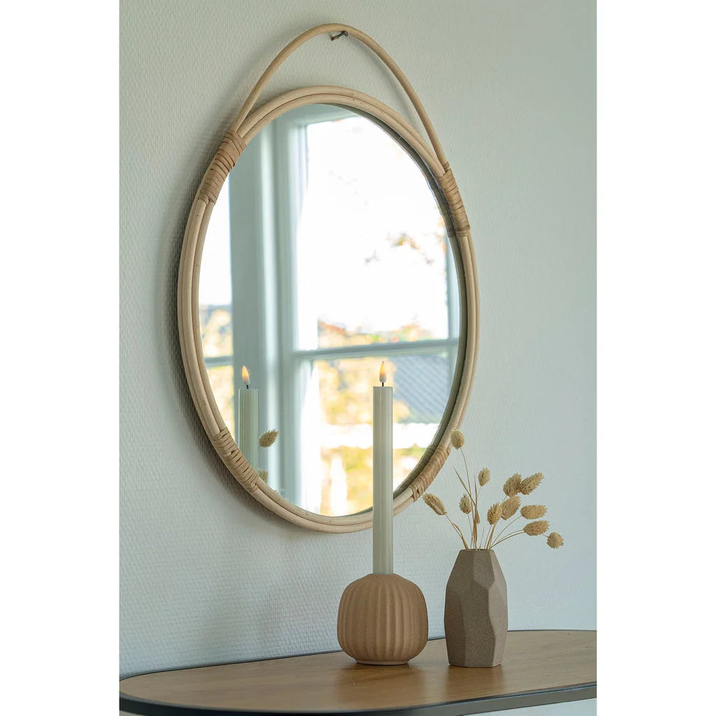 Miroir rond en rotin naturel avec cadre ovale de 50 cm pour une décoration écologique