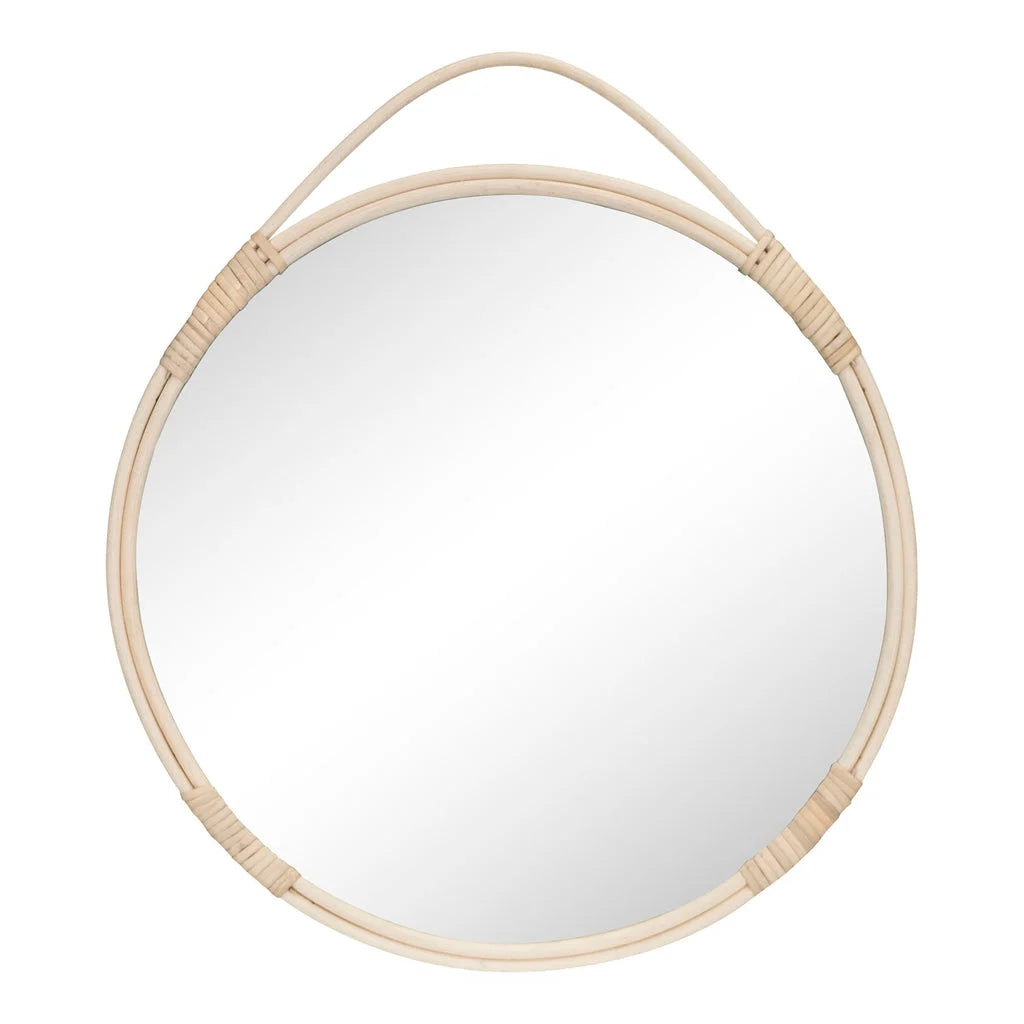 Miroir rond en rotin naturel de 50 cm avec boucle suspendue pour décoration intérieure