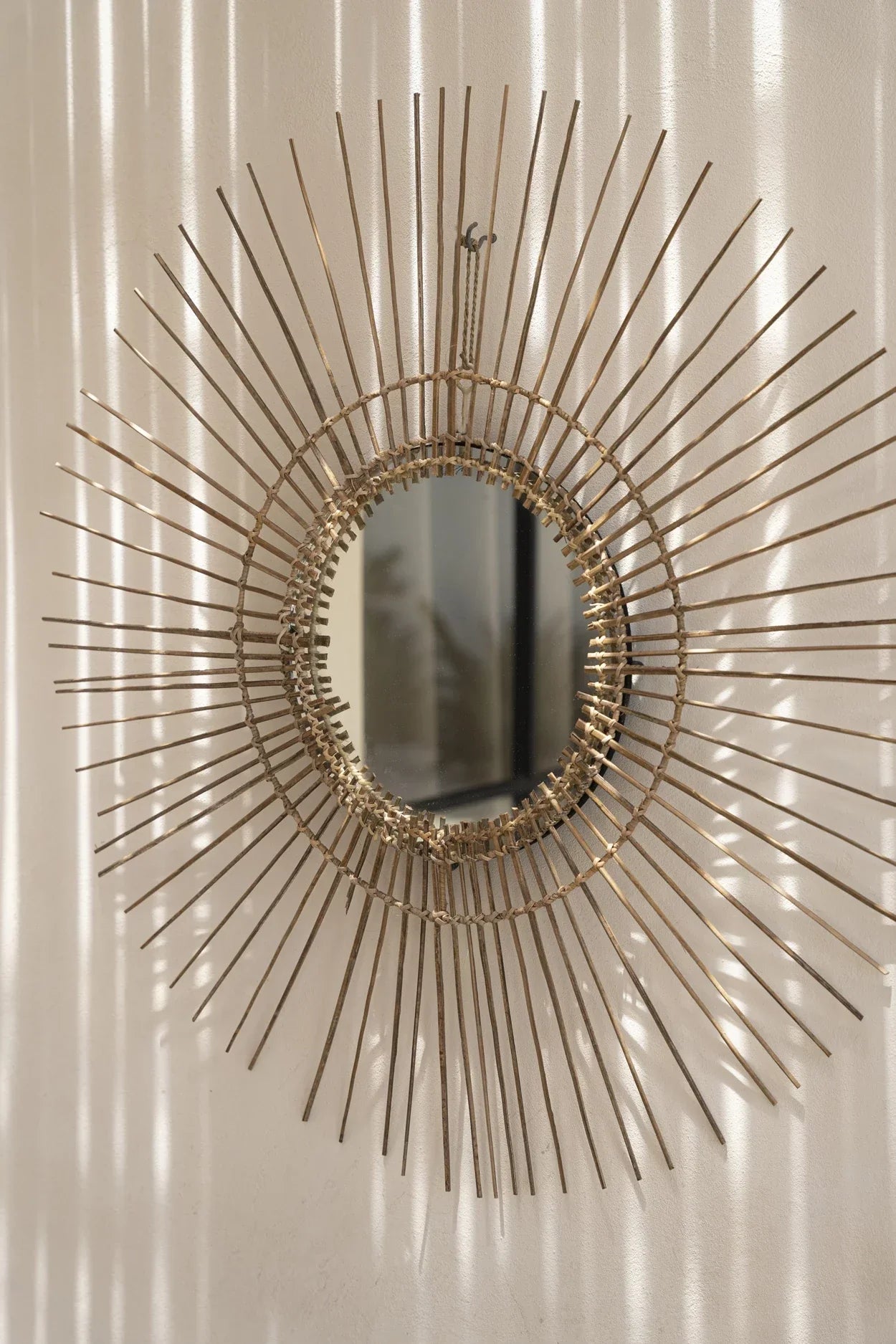 Miroir rond en rotin naturel 85 cm – esprit vintage