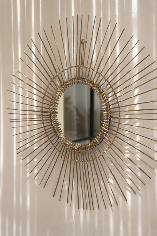 Miroir rond en rotin naturel 85 cm – esprit vintage