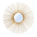 Miroir rond en rotin naturel 85 cm avec motif soleil vintage pour décoration intérieure