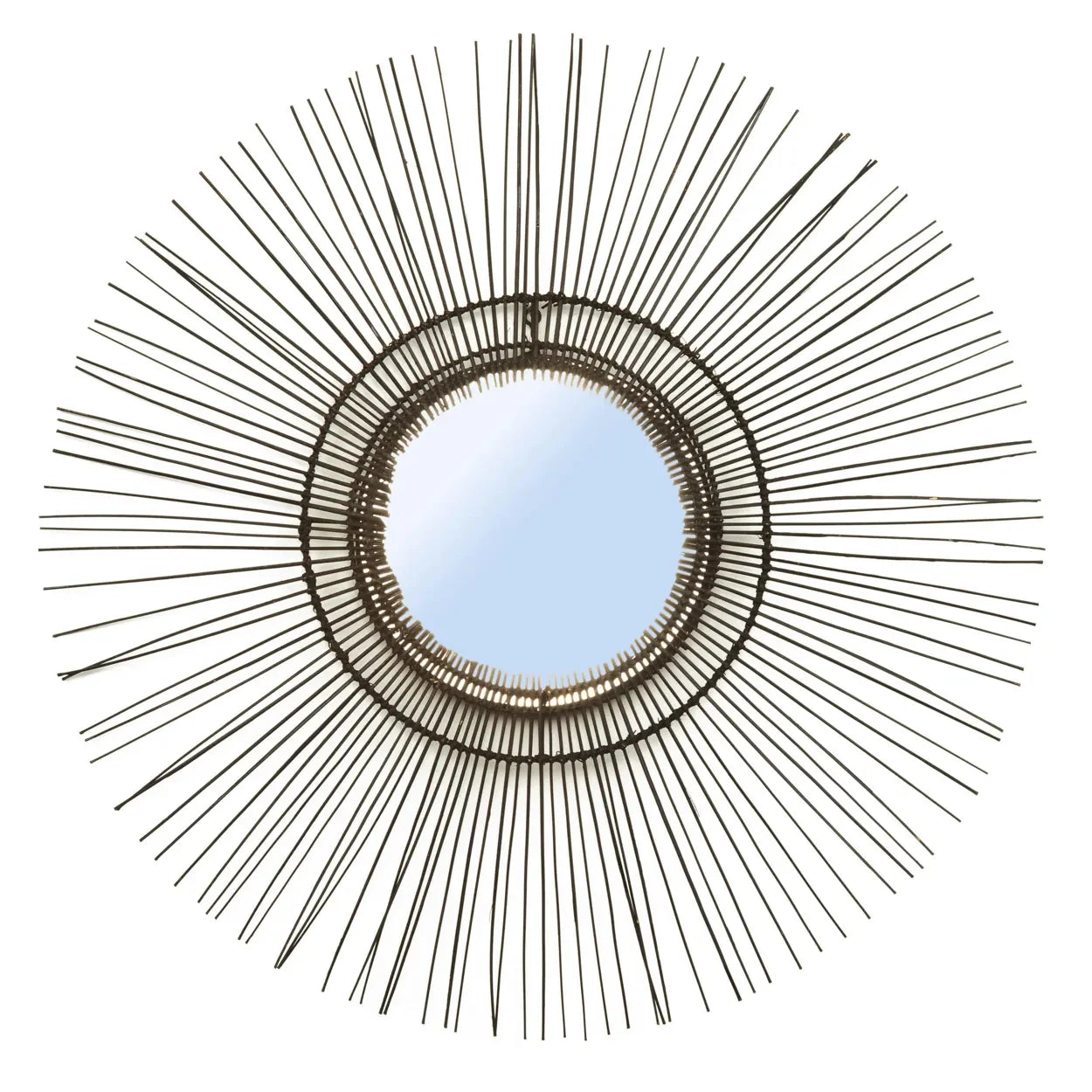 Miroir rond en rotin noir 85 cm style années 70