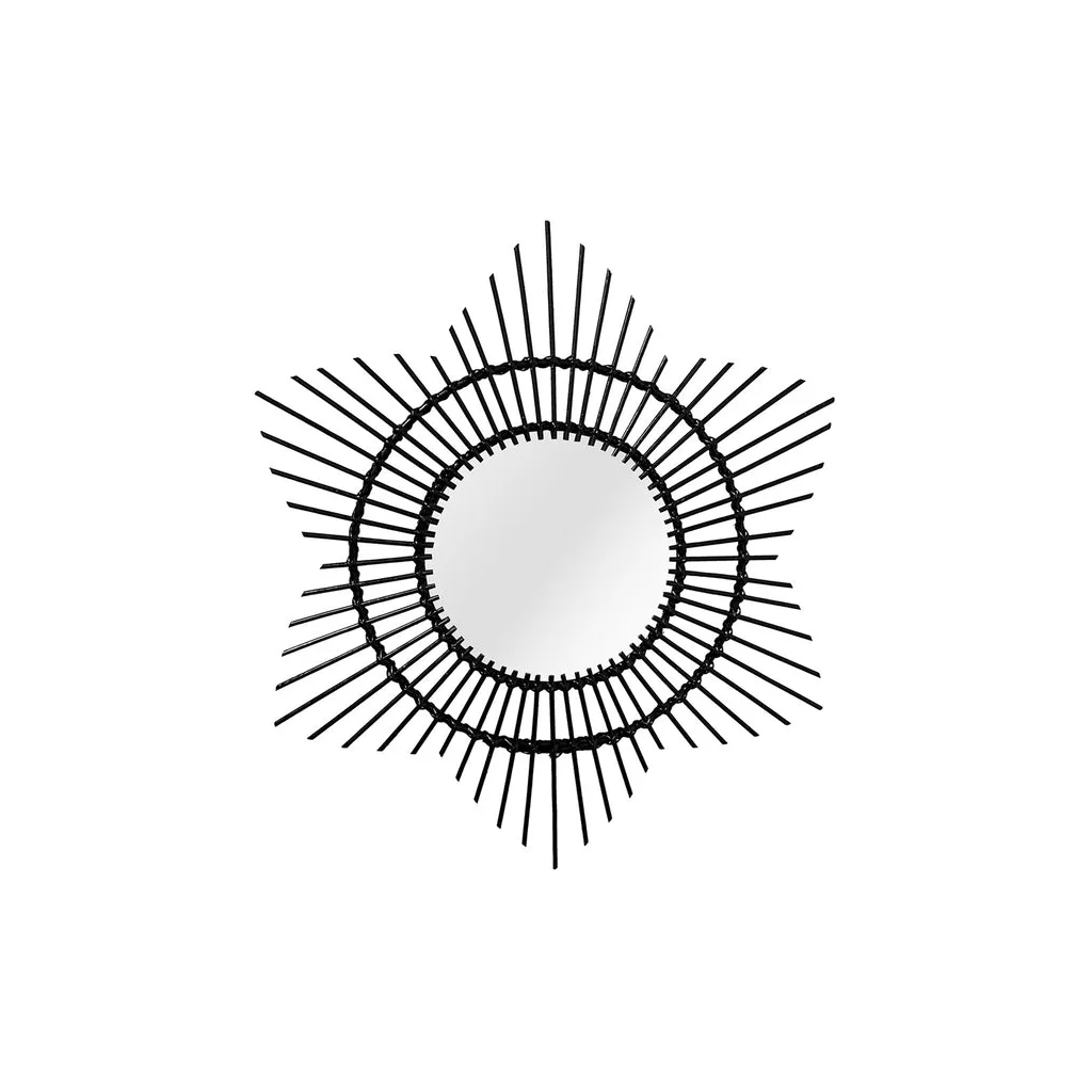Miroir soleil mural en rotin noir fait main avec cadre étoileburst rond Ø52 cm