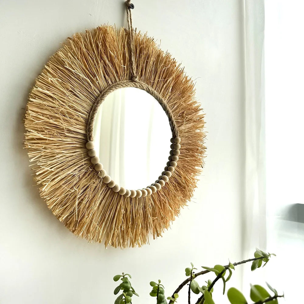 Miroir soleil raphia en situation