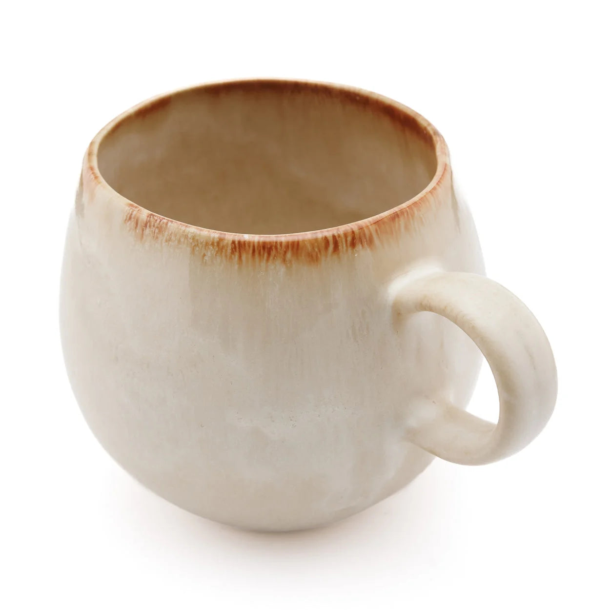 Mug en céramique crème rustique avec anse large et bord brun dégradé